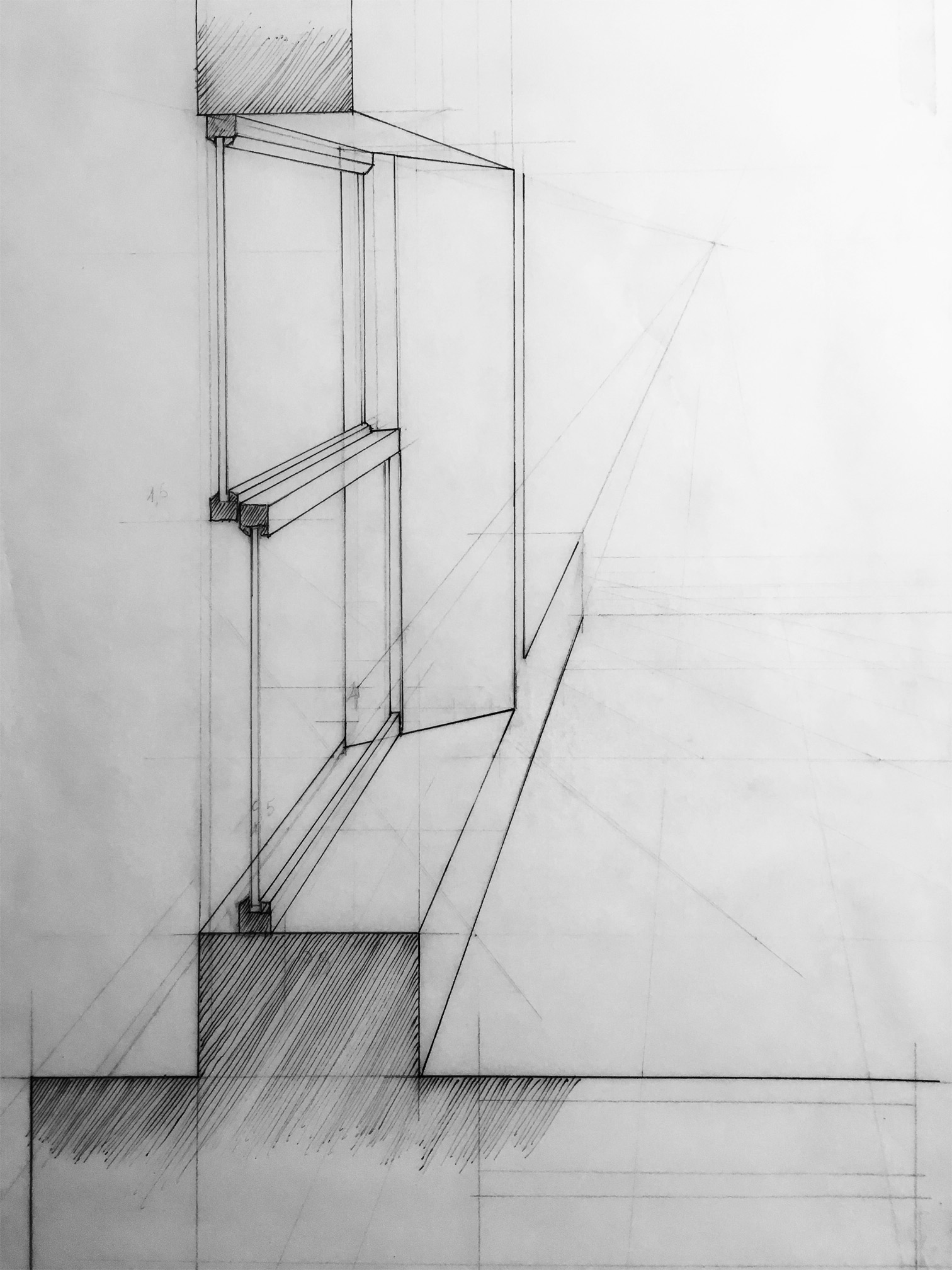 Sketch, The Window, pencil and pen on tracing paper