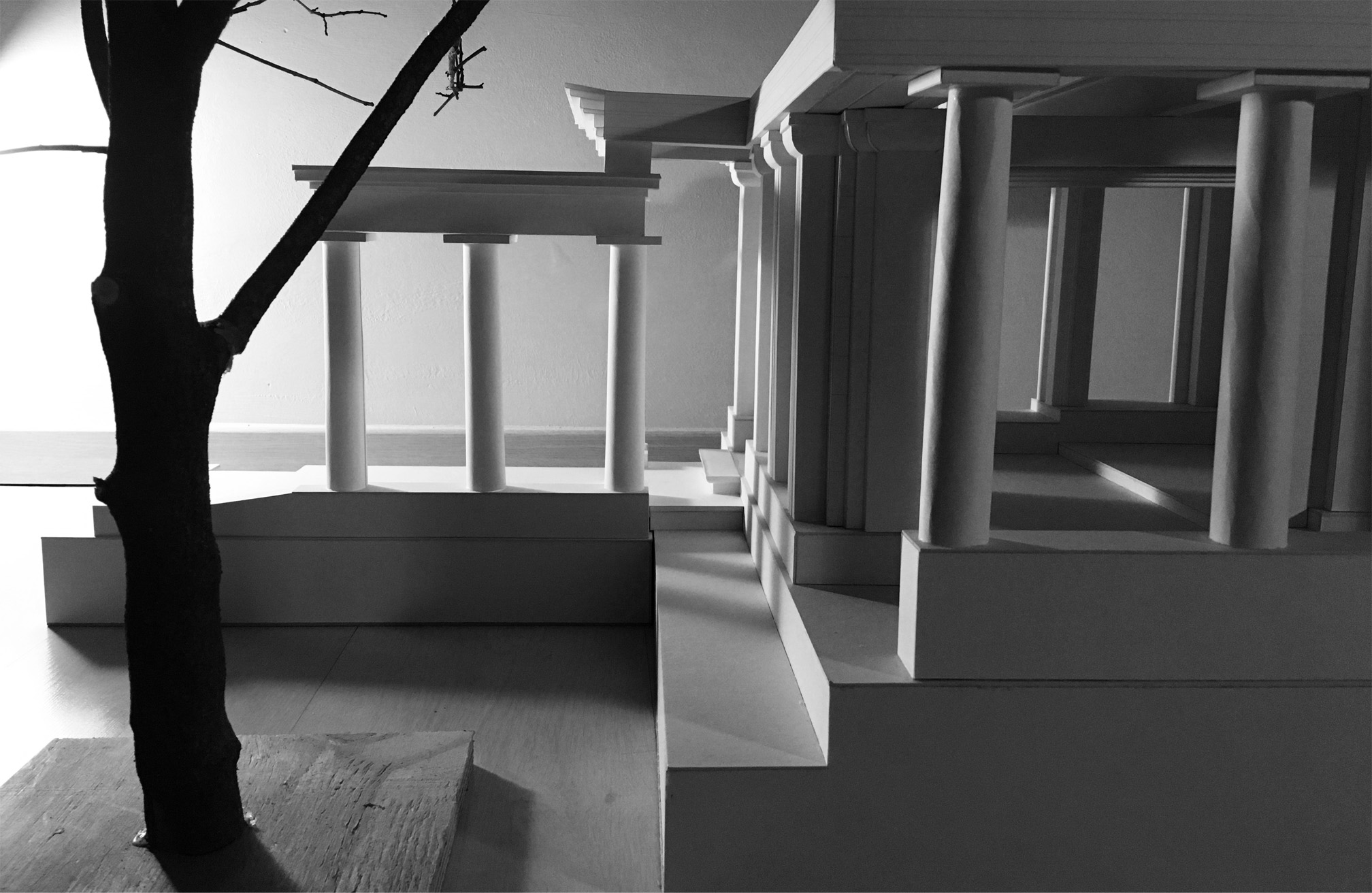 Photo of scale model, Inbetween Spaces: Layers of Space, scale 1:10, paper and cardboard